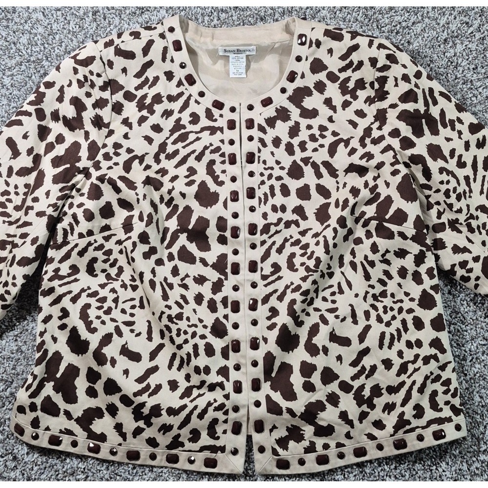 SUSAN BRISTOL Hook Eye Animal Print Jacket Women's Size XL‎ Leaopard Cheetah